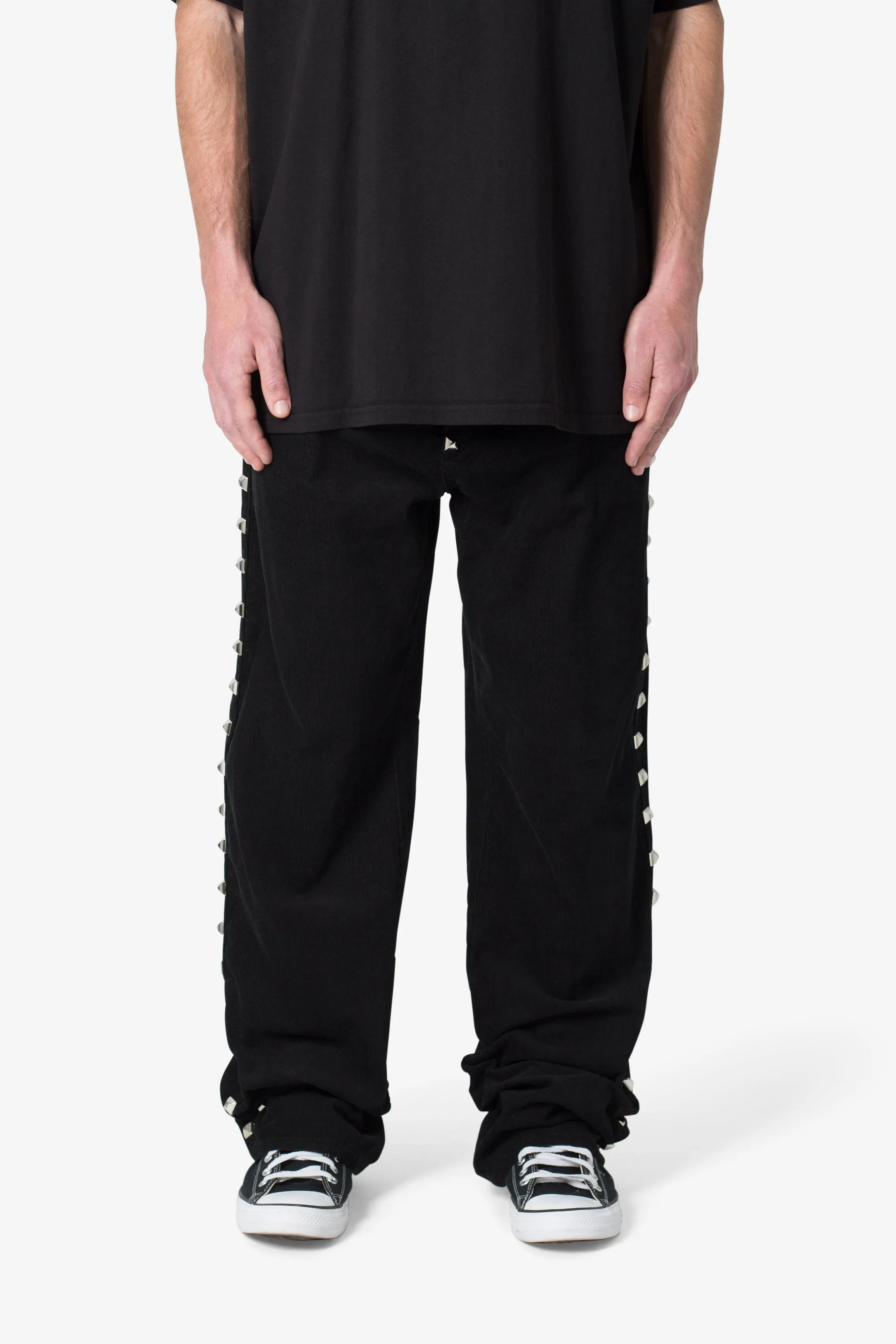 Ultra Baggy Studded Corduroy Pants - Black