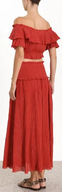 'Veneto' Off-the-Shoulder Draw Top and Shirred-Waist Skirt Set