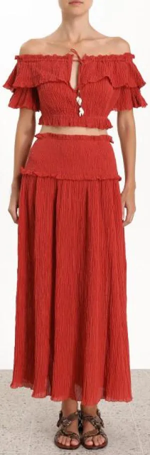 'Veneto' Off-the-Shoulder Draw Top and Shirred-Waist Skirt Set