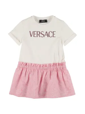 Versace   Printed cotton jersey &amp; poplin dress 