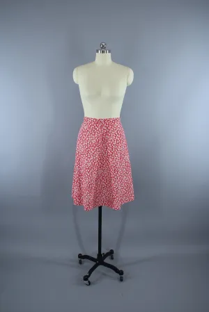 Vintage 1940s Red Floral Print Cotton Skirt