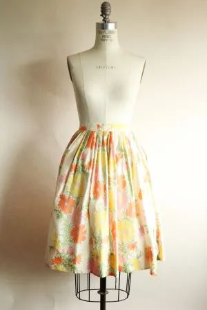 Vintage 1960s Silk Pastel Floral Pleated Circle Skirt