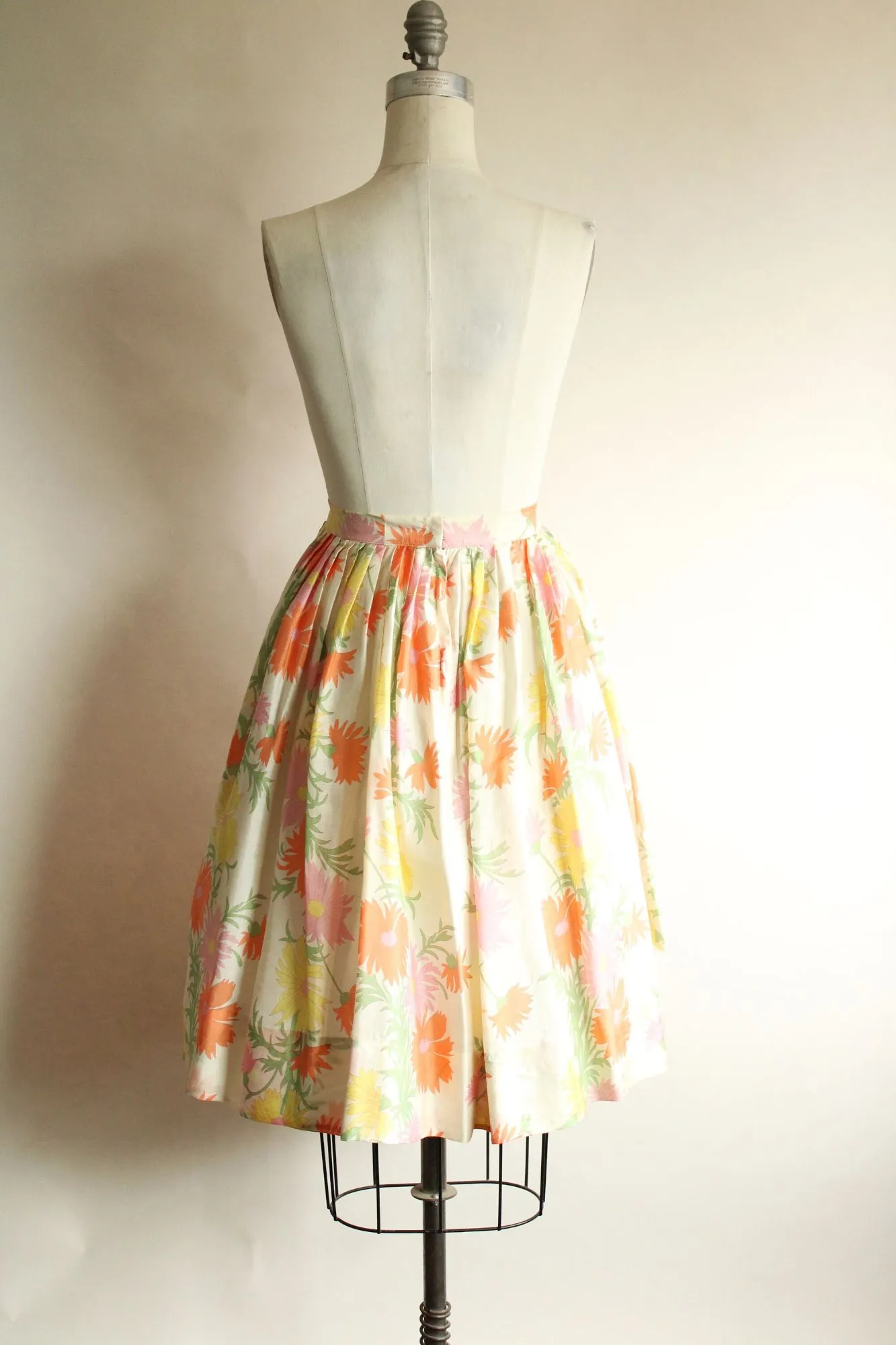 Vintage 1960s Silk Pastel Floral Pleated Circle Skirt