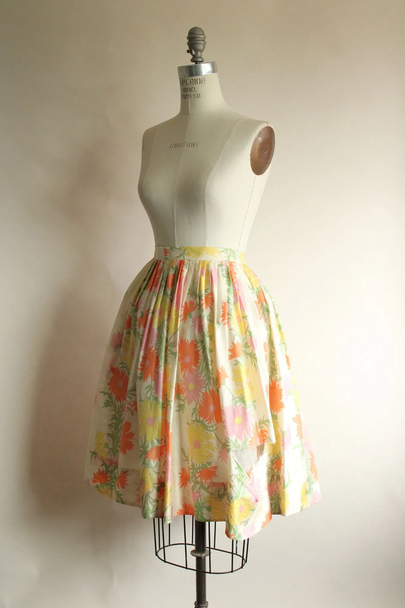 Vintage 1960s Silk Pastel Floral Pleated Circle Skirt