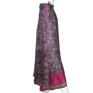 Vintage 1980s Indian Silk Wraparound Skirt Purple Paisley Print M L