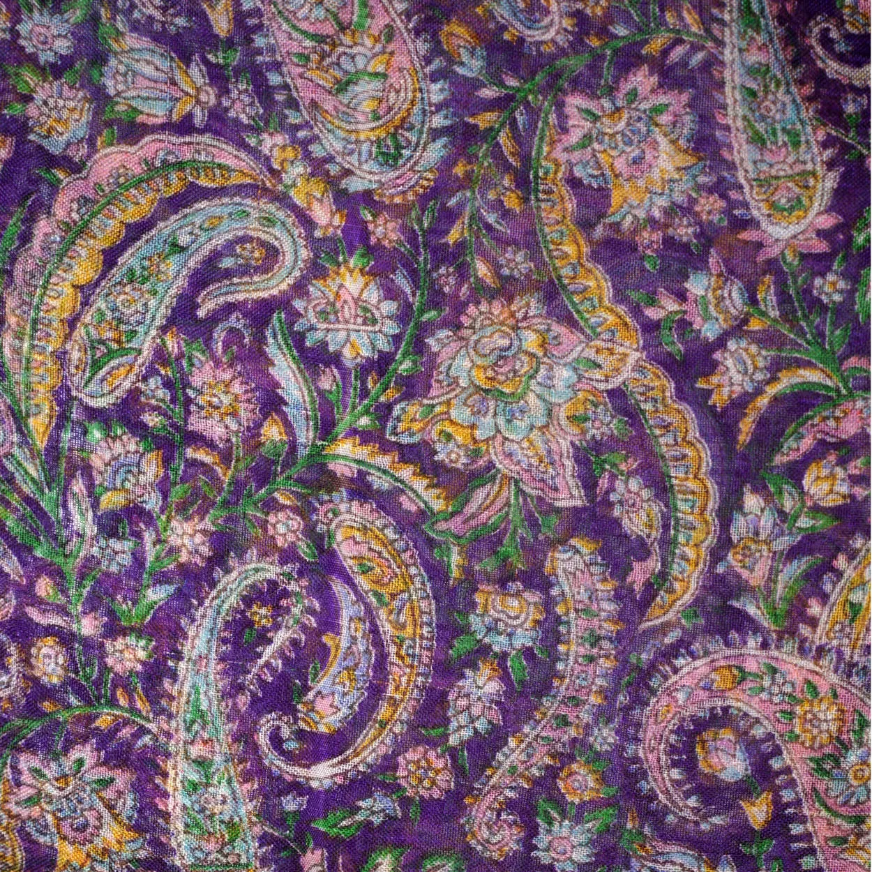 Vintage 1980s Indian Silk Wraparound Skirt Purple Paisley Print M L