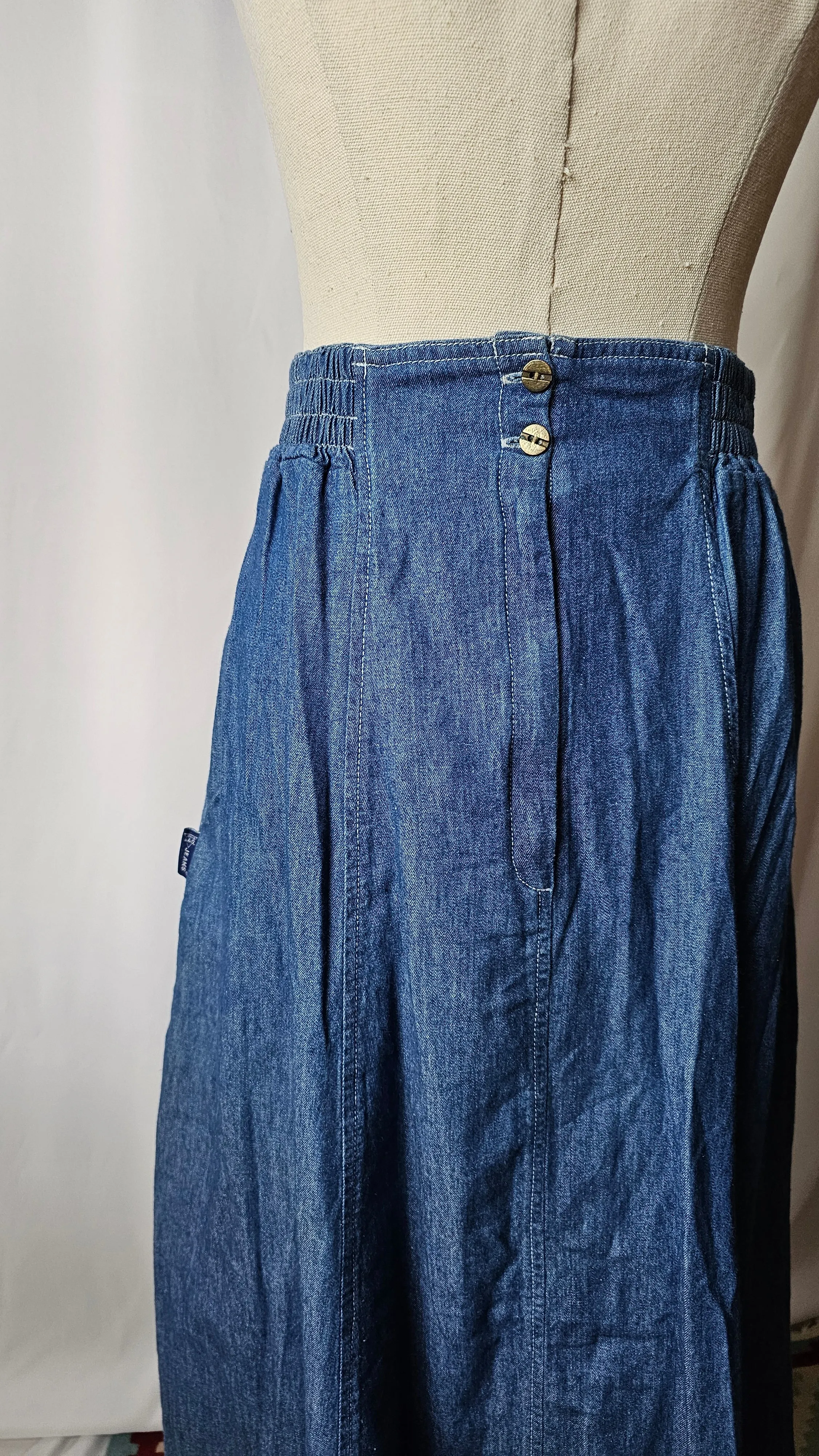 Vintage Jag Blue Denim Cotton Midi Skirt 8-10 (tag is 12 vintage size)