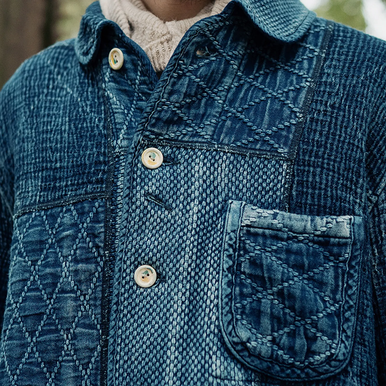 Vintage Sashiko Kendo Plant-dyed Indigo Tattered French Work jacket