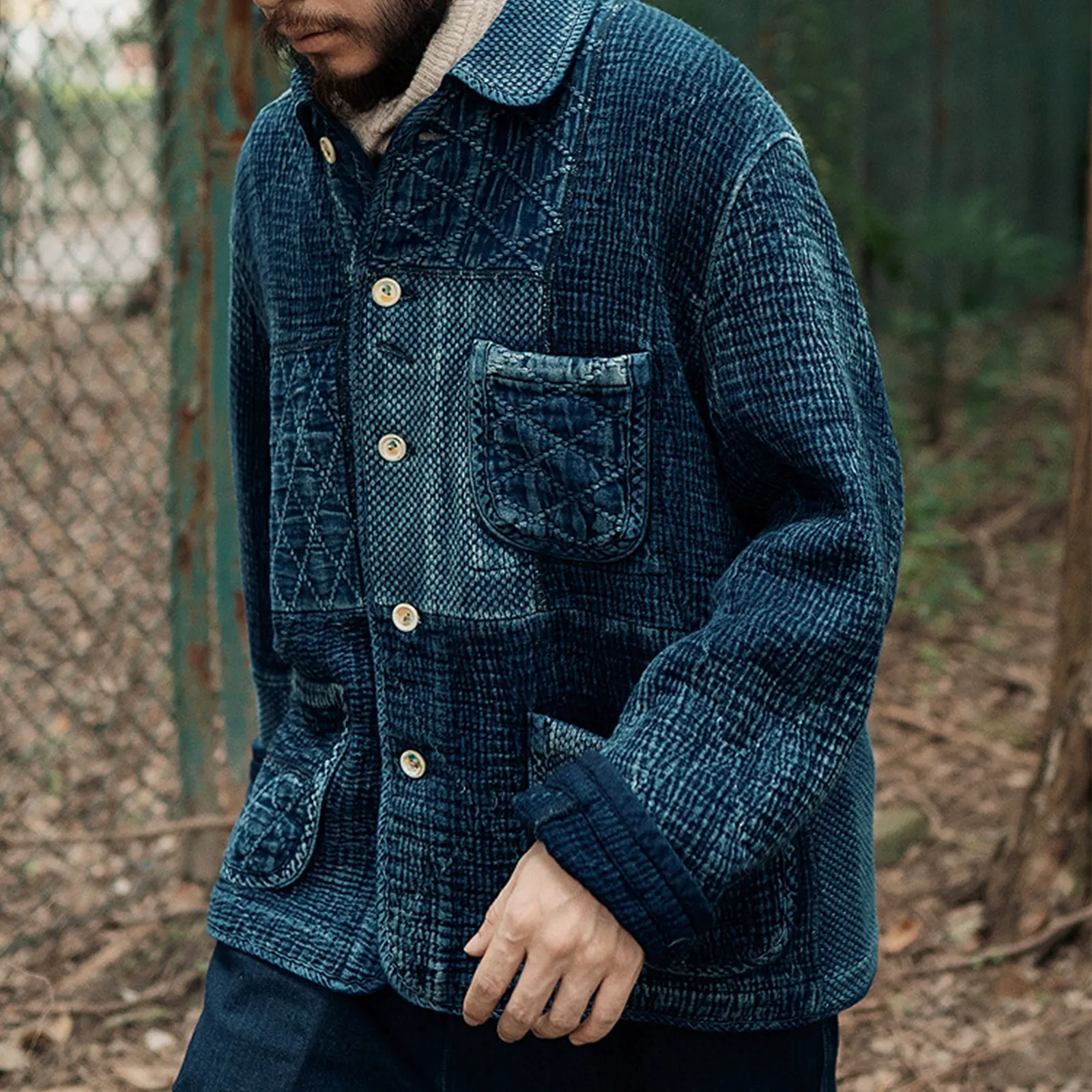 Vintage Sashiko Kendo Plant-dyed Indigo Tattered French Work jacket