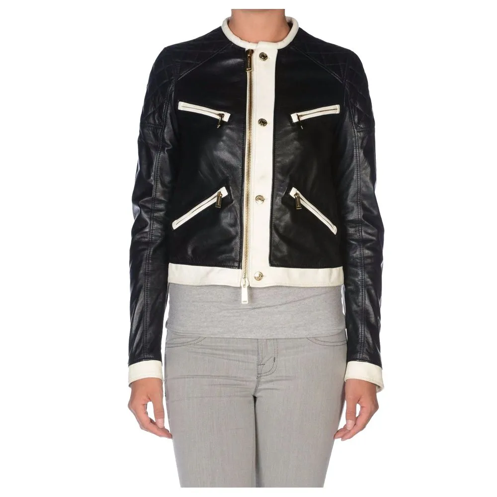 White Zipper Biker Leather Jacket