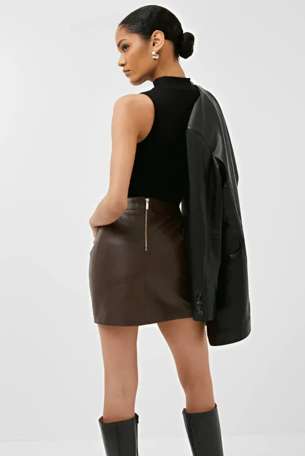 Women's Dark Brown Leather Mini Skirt