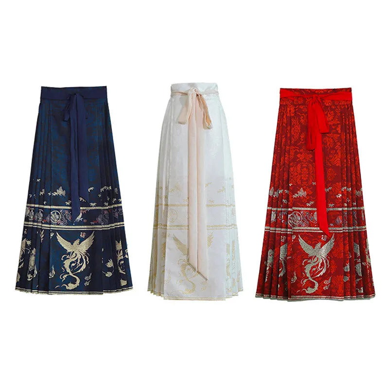 Woven Gold Phoenix and Xiangyun Floral Yarn-dyed Jacquard Cloth Mamianqun Hanfu Skirt Daily Wear