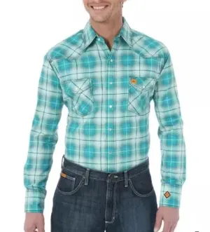 WRANGLER - FR GREEN PLAID - LIGHTWEIGHT Work Shirt - 6.5oz - 2112/HRC2