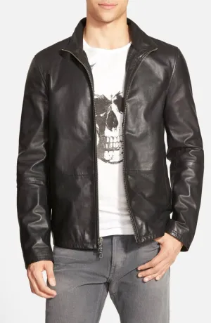 Zip Front Stylish Black Leather Jacket